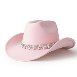 Gossifan Western Cowboy Hat for Women Sparkly Rhinestone Cowgirl Hat,Bride to be Gift-Pink