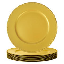 supernal 12pcs Gold Charger Plates,13inch Plastic Round Beaded Plates Decorative Dinner Chargers,Charger Serving Plates for Wedding,Catering Event,Tabletop Decor