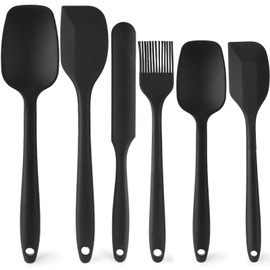 HANSGO 6PCS Silicone Spatula Set, Rubber Spatula High Heat-Resistant One Piece Seamless Design Cooking Spatulas Kitchen Utensils Set for Kitchen Cookware Cooking Baking Mixing Black