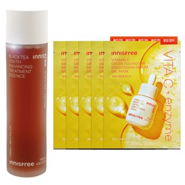 Innisfree Black Tea Youth Enhancing Treatment Essence 145ml+Vitamin C Serum Gel Mask (25mL) 5 sheets / 이니스프리 블랙티 유스 인핸싱 트리트먼트 에센스 145ml+비타민C 세럼 겔 마스크 (25mL) 5매