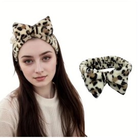 1pc Fashionable Leopard Print Bow Hairband for Women, Soft Elastic Polyester Headband, Non-Slip Knit Fabric Hair Accessory for Face Washing and Skincare, Suitable for Normal Hair Types