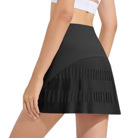 ENDERGGH Falda de Tenis para Mujer, Falda Deportiva para Mujer con Bolsillos, Falda Corta de Tenis Plisada, Falda de Golf para Correr Fitness (MX/US, Alfa, Grande, X-Grande, Regular, Regular, Negro)