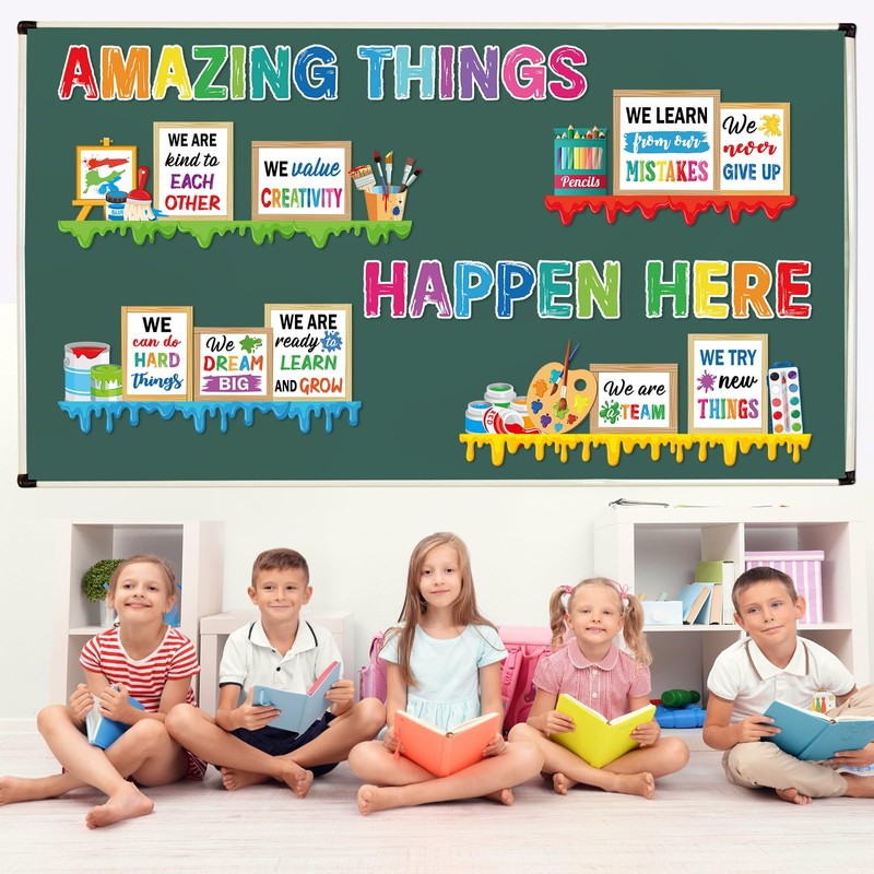 Qilery Bookshelf Bulletin Board Set Motivational Classroom Decor Reading Library