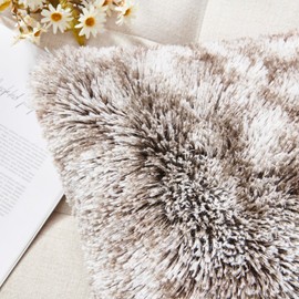 NordECO HOME Pack of 2 Fluffy Cushion Covers Faux Fur Cushions Decorative Fuzzy Square Pillow Case for Sofa Decor 45x45 cm Brown