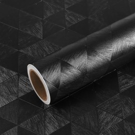 VEELIKE Modern Diamond Black Peel and Stick Wallpaper Textured Black Wallpaper for Bedroom Bathroom Accent Wall 15.7''x118'' Thick Black Contact Paper for Cabinets Self Adhesive Removable Black Vinyl
