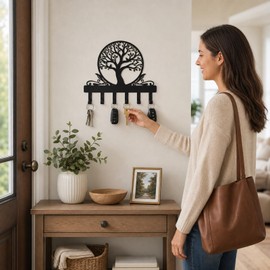 IASIRTGN Tree of Life Key Holder for Wall, Wall-Mounted Metal Key Rack with 6 Hooks, Key Hanger for Entryway, Hallway, Kitchen, or Office
