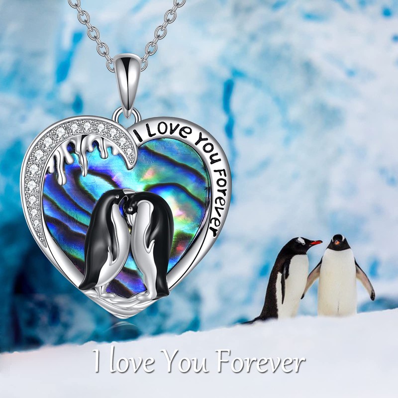 Penguin Jewelry Gifts Necklace Sterling Silver Abalone I Love You