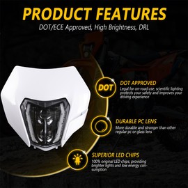 RAMJET4X4 LED Motorcycle Headlight Dirt Bike DRL Headlamp with Bezel Compatible With Motocross Pit Bike Enduro ATV Supermoto 150 250 350 450 500 SX XCW EXC SXF XC SMC R 690