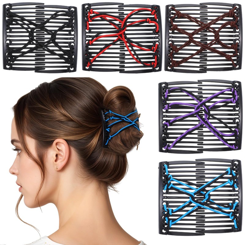 Wanmu 5 Pcs Stretchy Magic Hair Comb, Elastic Double Comb