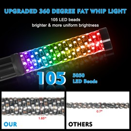 2PCS 1FT Fat Whip Lights with Brake Light Function,LED Whip Lights for UTV ATV Whip Light with App and Remote Control LED Whip Lights for Can Am SXS Trucks RZR