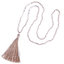 C·QUAN CHI Soft Tassel Necklace for Women Multi Colour Tassel Peace Sign OOTD, Crystal, Pearl
