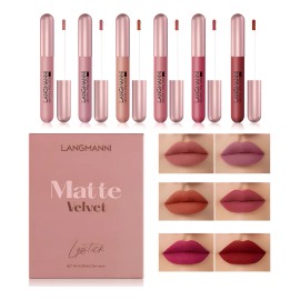 6 Colores De Lápiz Labial Mate De Terciopelo Líquido Mix