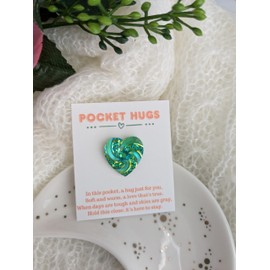 Green Glitter Heart Pocket Hug Love Token,Long Distance Relationship Gift for Boyfriend Girlfriend, Best Friend Gift, Christmas Stocking Stuffer, Tween Girl Gift, Teenage Girl Gift, Emotional Support