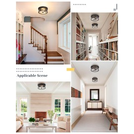 EAPUDUN Flush Mount Ceiling Light, 12inch 2-Light Metal Close to Ceiling Light Fixture, Matte Black Finish with Clear Glass Shade for Hallway Entryway Bedroom Porch FMA1412-MBK