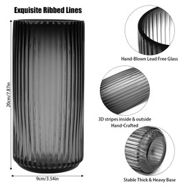 TEUYOE Glass Vases (Grey, Height 20 cm)