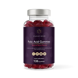 PureForm Folic Acid Gummies 400mcg | High Strength Vegan Folic Acid Supplement | Pregnancy & Prenatal Support | Natural Berry Flavour | UK Made GMP | 60 or 120 Gummies (120 Gummies)