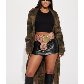 WULIQIUQIU Wide Disc Belt for Women Boho Concho Leather Belts Vintage Western Waist Belt 101CM Pink