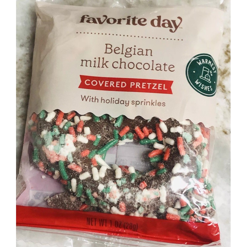 Favorite Day Target-Belgian Milk Chocolate Covered Pretzel W/Holiday Sprinkles. 1.oz/28gm.