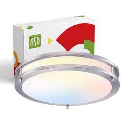 ASD LED 14" Round Flush Mount Lighting, Close to Ceiling Light Fixture | 3CCT, Dimmable, Energy Star, ETL Listed | 21W 1700LM 3000-5000K 120V | Low Profile Double Ring Lamp | Nickel