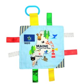 Baby Jack & Co 8x8' Learning Lovey Tag Toys for Babies - Crinkle Toys with Soft, Safe USA State Facts Education - Ideal Gift BPA Free with Stroller Clip (Maine 8x8)