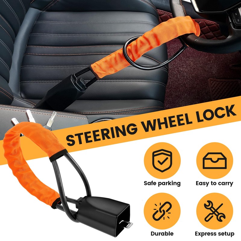 Steering Wheel Lock with 3 Keys Anti-Theft Car Seat Belt