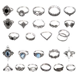CVFRTT 26pcs Ring Pieces Men Women Rings Gothic Rings Ring Decorations Silver Jewelry Sets, Metal