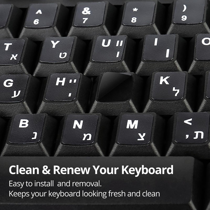 Hebrew Keyboard Stickers[5 in 1],Hebrew-English Keyboard Letter Replacement Sticker White