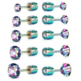 VOLUKA Titanium Earrings for Sensitive Ears, Pairs of Screw Back Hypoallergenic Surgical Grade Titanium Cubic Zirconia Stud Earrings for Women Men, Stainless Steel, Cubic Zirconia