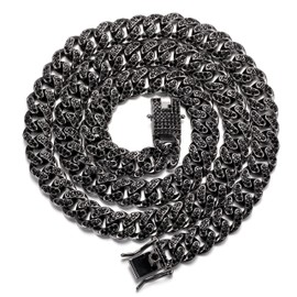 HALUKAKAH Gold Chain for Men Iced Out,Men's 14MM Miami Cuban Link Chain Choker Necklace 18In(45cm) in Rhodium Black Plated,Full Cz Diamond Cut Prong Set,Gift for Him