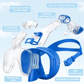 Opurtdor Diving Mask Dry Snorkel Mask set Adults Swimming Goggles Anti-fog Scuba Diving Half Face Mask Panoramic Wide View Snorkel Mask Anti-Leak Swimming Mask Diving Goggles for Kids Adults