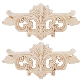 2Pcs Wood Carved Applique Onlay, Long Onlay Applique Carving Unpainted Furniture Decoration, Attached to Furniture, Door, Cabinet, Window(16 * 7.5CM)