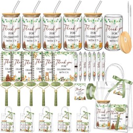 Reallnaive 6 Set Woodland Animal Baby Shower Game Prizes for Player Winners Tumblers with Lids Straws Roller for Face Pens Spiral Notebooks Gift Bags for Baby Bridal Shower Wedding Game Favors