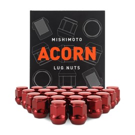 Mishimoto Steel Lug Nuts, M14x1.5, Acorn Seat, 24pc Set, Red