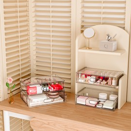 Aurblozen 2 Pack Clear Makeup Storage Drawer, 12.1''W Stackable Bathroom Organizers and Storage Drawer, Acrylic Cosmetic Display Case For Vanity, Undersink, Cabinets, Desk Organizer