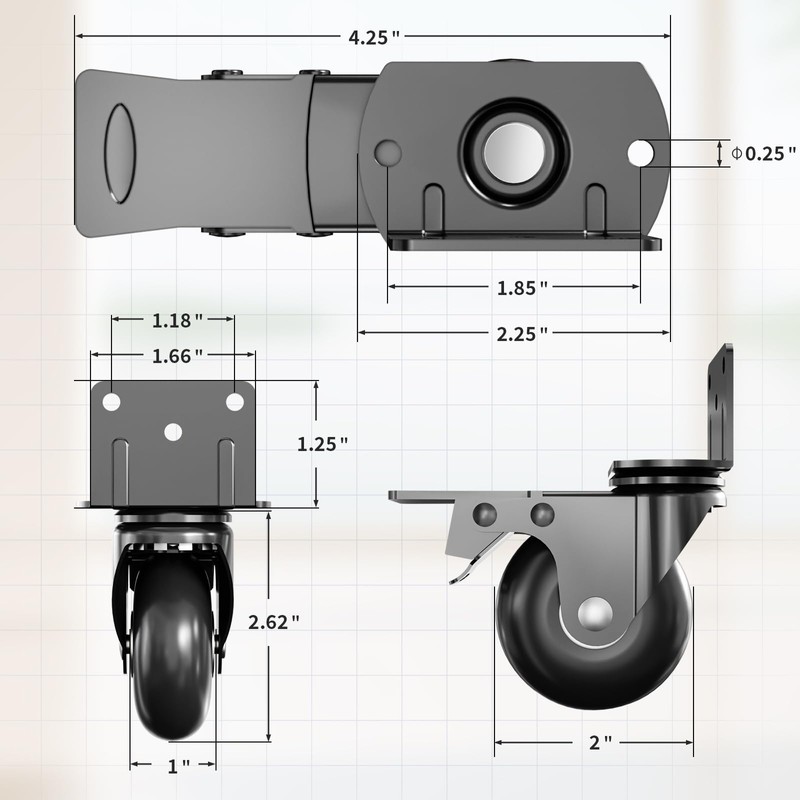 Side Mount Plate Caster Wheels - Thickened L-Shaped Mounting ，Heavy