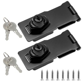 Jiozermi 2 Packs 4 Inch Hasp Locks with Keys, Stainless Steel Hasp Latches, Twist Knob Keyed Locking Hasp for Cabinet Small Door, Flat Black