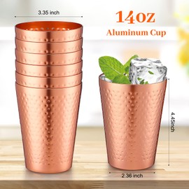 Nuogo 12 Pieces Aluminum Drink Cup, Copper Water Tumblers,14 oz Metal Cups for Drinking, Hammered Surfaces Mirror Finish Stackable Cold Drink Glasses for Red or White Wine Iced Coffee and Moscow Mules