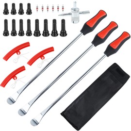 Riseuvo 15" Tire Spoon Kit, Tire Changing Kit for Motorcycle Bike Mower Tractor ATV, Tire Removal Tool Set with Rim Protectors, Valve Tool, Valve Cores, Caps, Stems(TR414 TR413 TR412), Storage Bag
