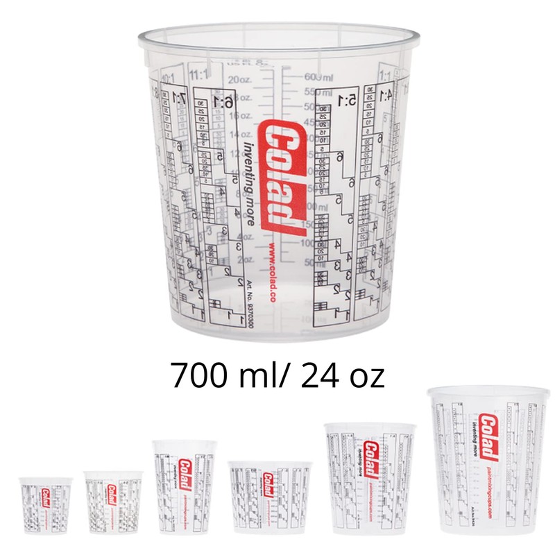 Colad Disposable Clear Solvent Resistant Paint Cups with Printed Mixing