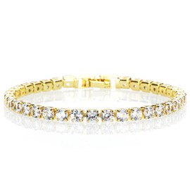 KAZIPA Bracelet for Woman 14K Gold Plated Tennis Bracelet 3mm Cubic Zirconia Classic Gold Jewelry for Woman,7 Inch