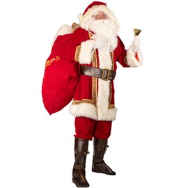 Watato Santa Suit Adults Men Santa Claus Costume 10Pcs Deluxe Professional Velvet Adult Christmas Outfit Holiday Cosplay Set 2XL