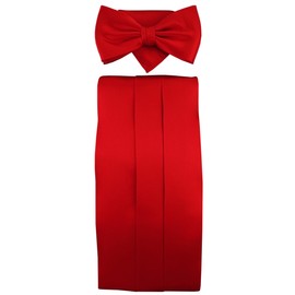 TigerTie Cummerbund Pocket Square Bow Tie in Various Colours - 100% Pure Silk Sash Waistband, Traffic red