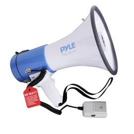 Pyle Compact PA Megaphone Speaker - Portable 50W Handheld Bullhorn with LED Flashlight, Siren Alarm, Adjustable Volume, Detachable Mic, Battery Powered for Indoor & Outdoor Use