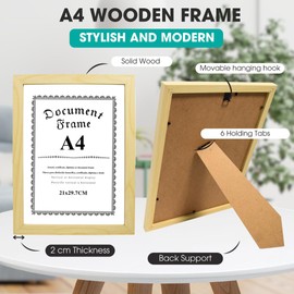 NOOGUI Bilderrahmen A4 | Holz | Bilderrahmen DIN A4 | Größe 21x30 cm | Bilderrahmen Holz | Farbe Holz| Ideal für Fotos und Diplome (Holz, A4 (21x30 cm))
