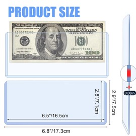 32 Pack Dollar Bill Sleeves, 6.8" x 2.9" Banknotes Top-Insert Holders, Hard Plastic Clear Money Holder, Waterproof Currency Sleeves Dollar Display Protector Organizer Case Supplies for Collectors