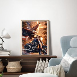 YEEIFFD Colorful Eagle Motorcycles Diamond Art Painting Kits for Adult, Vehicles 5D Diamond Art for Adults, Round Drill Painting by Diamonds Art and Crafts for Home Wall Decor Gift 12x16 Inch