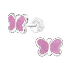 925 Sterling Silver Purple Shimmer Epoxy Butterfly Children's Stud Earrings