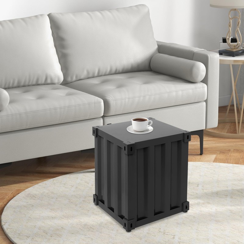 Industrial Metal Side Table with Storage Cabinet, Floor Standing Iron
