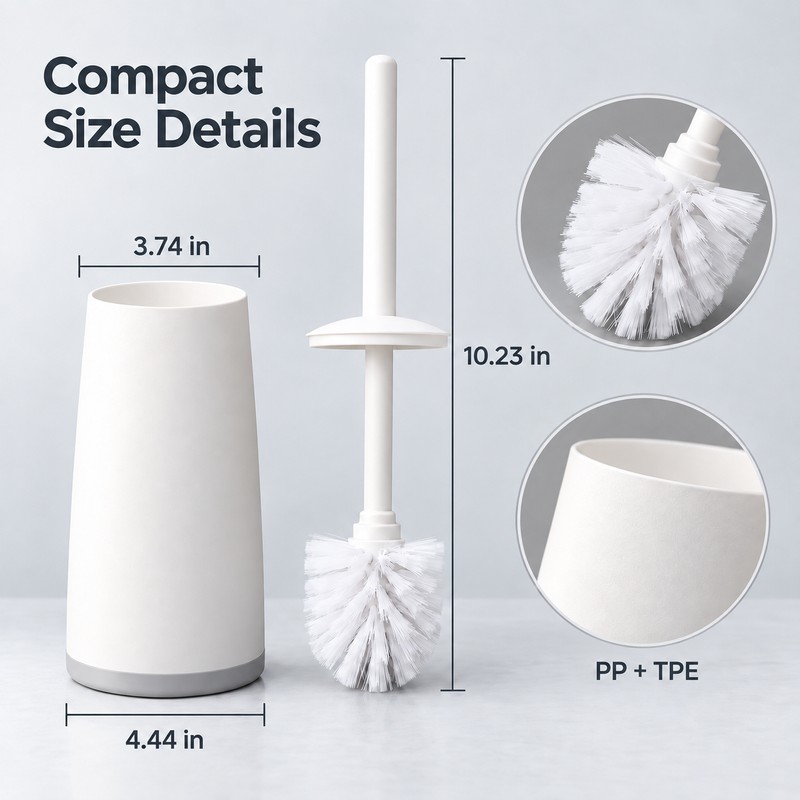 Long Handle Toilet Brush with Holder – 360° Round Bristle