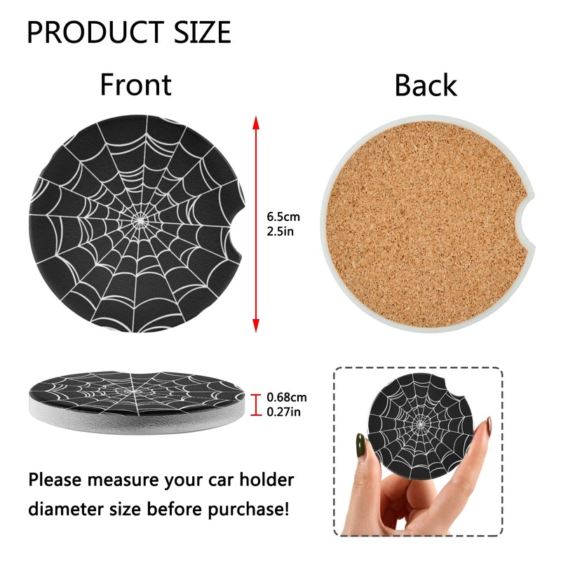 Goth Spider Web Car Coasters 2 Pack,2.5 Inch Unisex Car